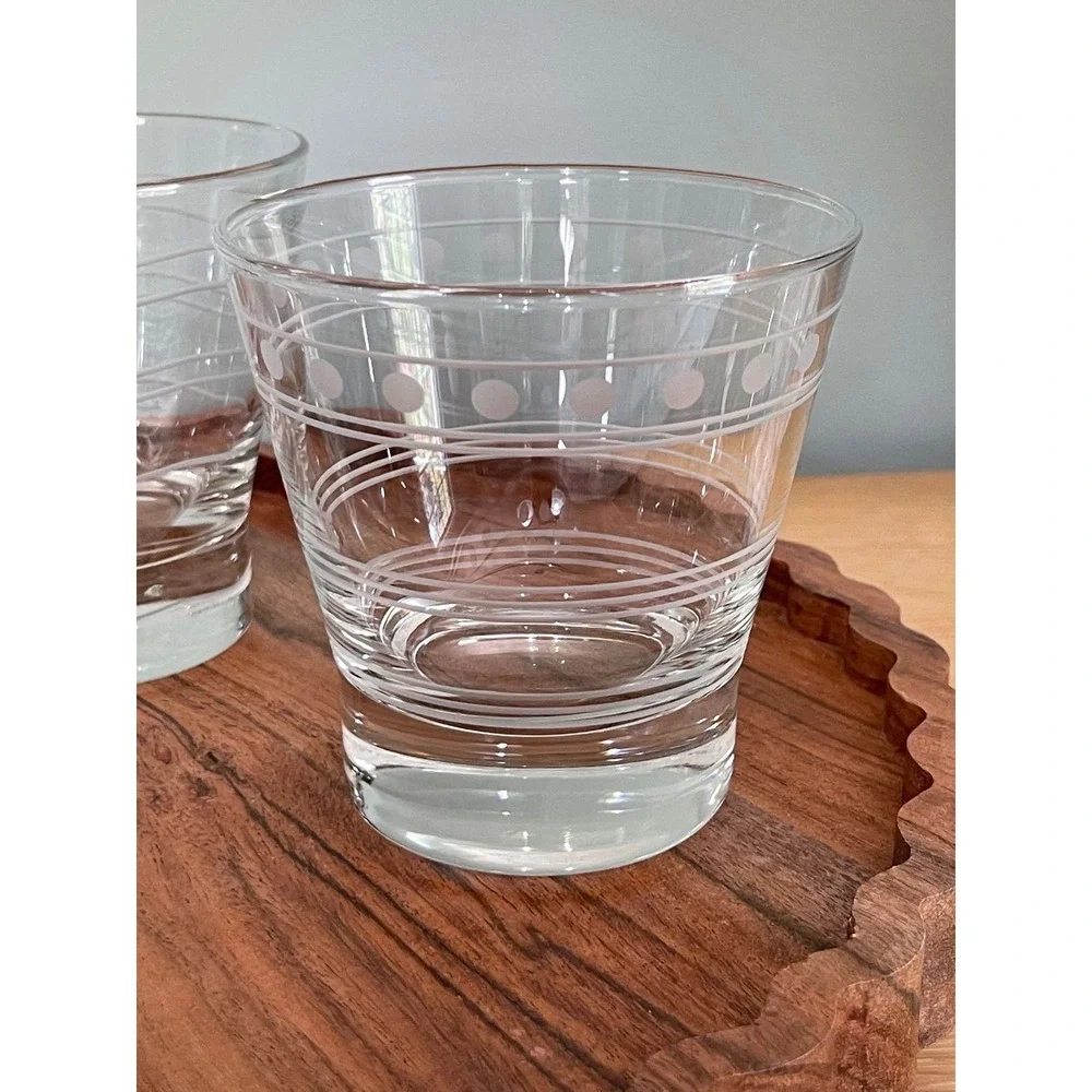 Vintage etched doubled old-fashioned heavy glasses bar ware